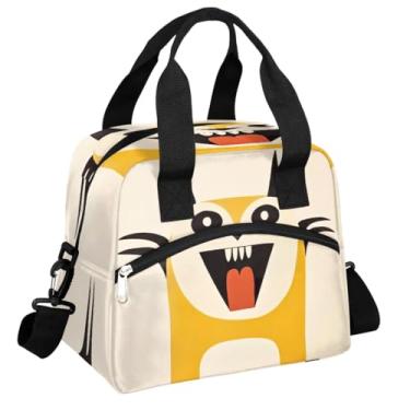 Imagem de hongjinglin Lancheira isolada para mulheres, homens, adultos, reutilizável, impermeável, à prova de vazamento, lancheira para gato, amarela, engraçada, abstrata, grande, refrigeradora, lancheira