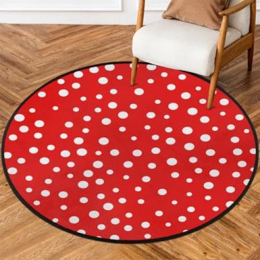 Imagem de Tapete redondo de 1,8 m com estampa de bolinhas, vermelho, macio, antiderrapante, lavável, tapete circular para quarto, berçário, sala de estar, cozinha, banheiro, entrada, decoração de casa