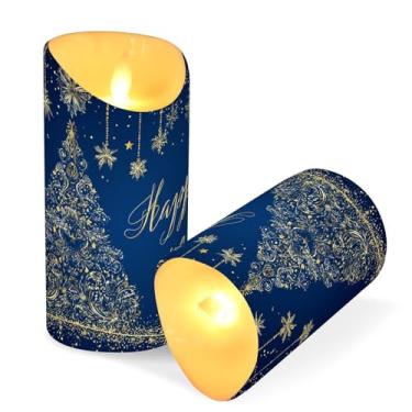 Imagem de Blueangle Pacote com 2 velas de árvore de flocos de neve de Natal sem chamas com controle remoto e temporizador, velas LED cintilantes (7,6 cm x 15 cm) para decoração de casa, casamento, acampamento