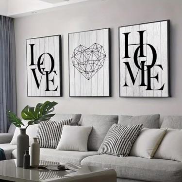 Imagem de 3 peças "LOVE HOME" - Arte de parede em preto e branco para casa moderna, escritório, sala de estar, decoração de quarto, pôster em tela sem moldura