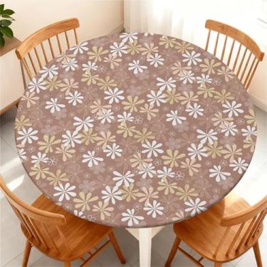 Imagem de COTAIL Toalha de mesa redonda à prova d'água com borda elástica, capa de mesa redonda ajustável e limpa para mesas de verão de 81 a 91 cm para festas de piquenique na cozinha, piquenique, marrom e