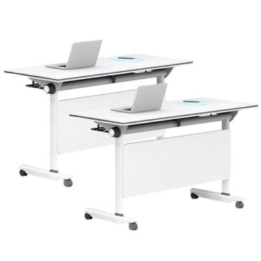 Imagem de SPXMQSS Mesa de conferência dobrável moderna, mesas de reunião dobráveis com design flip-top, defletor de privacidade e rodízio para escritórios, salas de treinamento, salas de aula, escolas 2 peças