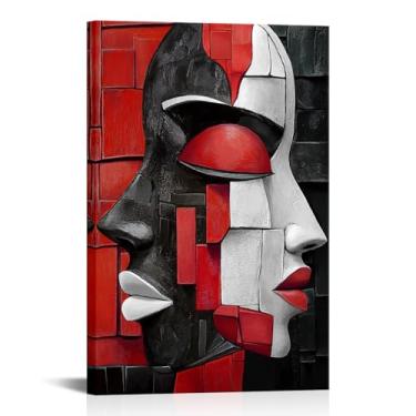 Imagem de LyerArtork Arte de parede em tela afro-americana preto e branco vermelho moderno retrato abstrato rosto impressões de imagem arte neutra decoração de parede para sala de estar quarto escritório 61 x