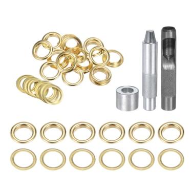 Imagem de HARFINGTON Kit de ferramentas de ilhós, 20 peças, conjunto de ilhós de cobre de 14 mm com furador oco, ferramentas de fixação de ilhós para roupas cinto de tecido de couro, tom dourado