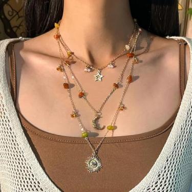 Imagem de Colares femininos Boho em camadas, corrente de contas douradas, pingente de sol, lua e sol, joias de declaração, presentes de amizade, presentes de Natal para mulheres, Dia dos Namorados, Medium