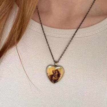 Imagem de Colares de coração para mulheres, corrente pendente de prata dourada, joia de gato, presente de amizade para mulheres, presentes de Natal, Dia dos Namorados, Medium, Latão, Sem Pedra Preciosa