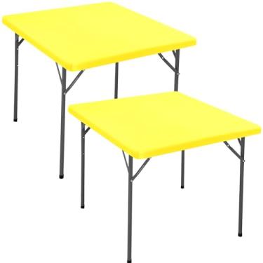 Imagem de Pacote com 2 toalhas de mesa quadradas para mesas de cartão de 91 x 91 cm, impermeável, elástica, lavável, dobrável, para piquenique em ambientes internos e externos, toalha de mesa de elastano para