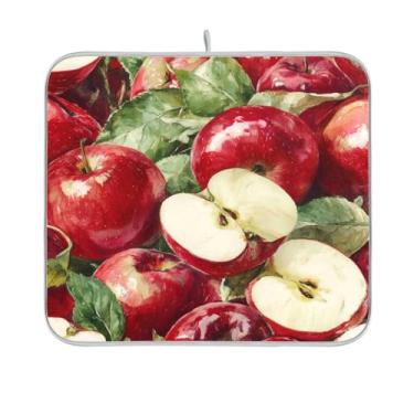 Imagem de Leaves Red Apples Dish Drying Mat 16 X 18 Inch Natural Fresh Fruits Dry Dishes Pads Tableware Mats Absorbent Microfiber Protector for Kitchen Countertops Counter Home Decorations