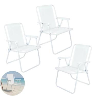 Imagem de Kit 3 Cadeira de Praia Alta Piscina Jardim Aço Branca 110Kg - 2058 Mor