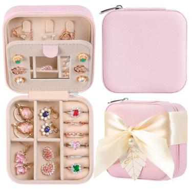 Imagem de AYGXU Organizador de caixa de joias, presentes de dama de honra, presentes de aniversário para mulheres, caixa de joias personalizada para meninas adolescentes, organizador de joias de viagem rosa