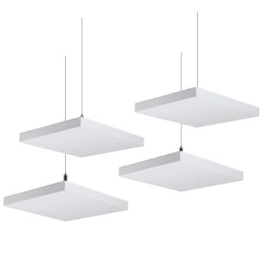 Imagem de TroyStudio Painéis acústicos de teto - 30,5 x 30,5 x 3,5 cm, 4 peças revestidas de fibra de vidro suspensas, placa de parede espessa com absorção de som para escritório, home theater, estúdio de