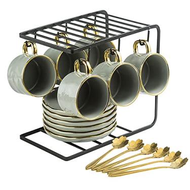 Imagem de Xícara de chá de porcelana vintage britânica, xícaras de café de cerâmica, conjunto de chá criativo com xícara de café com suporte de exibição xícaras de cappuccino latte mocha, xícara de chá para