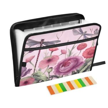 Imagem de Wassud Margaridas e libélulas, organizador de arquivos sanfonados, 13 bolsos, pastas expansíveis com abas e adesivos, organizador de pastas de documentos de recibo de papel tamanho carta A4 para