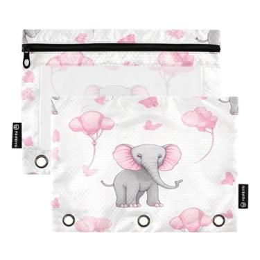 Imagem de Wassud Elefantes rosa cinza pacote com 2 pastas de fichário com 3 furos, pasta organizadora de arquivos para casa, escritório