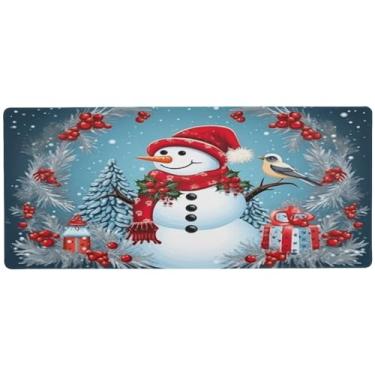 Imagem de Wassud Mouse pad de boneco de neve e pássaros para jogos com base de borracha antiderrapante, mouse pad longo com borda costurada, almofada grande à prova d'água para escritório, casa, 80 x 30 cm