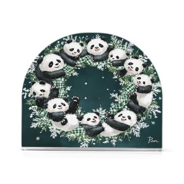 Imagem de Qilmy Bonito panda guirlanda de Natal porta-guardanapos para mesas, elegante suporte de guardanapo de papel de placa acrílica, dispensador de papel de seda independente moderno para sala de jantar