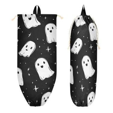 Imagem de xigua Cute Ghosts Suporte de parede para saco de plástico com cordão 1 pacote, organizador de sacolas de supermercado reutilizável para bolsas, meias, roupas íntimas e gravatas