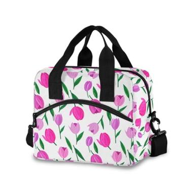 Imagem de Burbuja Lancheira térmica rosa tulipas para mulheres e homens, lancheira portátil com alça de ombro removível, lancheira para viagem, piquenique, escritório, trabalho