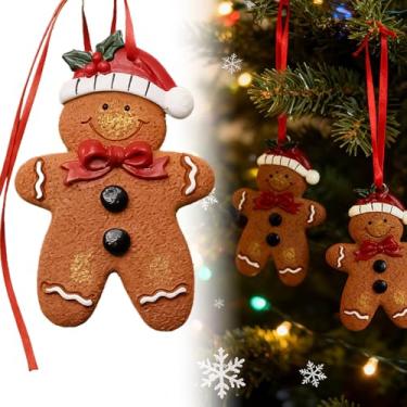 Imagem de Enfeite de árvore de Natal, enfeites de árvore de Natal fofos de homem de pão de gengibre, enfeites de árvore de natal divertidos ornamentos de resina para Natal, casa, porta da frente, decoração de