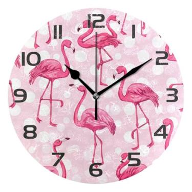 Imagem de YETTASBIN Relógio de parede flamingos, silencioso, sem tique-taque, operado por bateria, relógio redondo decorativo criativo para cozinha, sala de estar, banheiro, decoração de escritório em casa