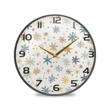 Imagem de YETTASBIN Relógio de parede de acrílico dourado com floco de neve - Silencioso, sem tique-taque, operado por bateria, relógio redondo decorativo criativo para cozinha, sala de estar, banheiro