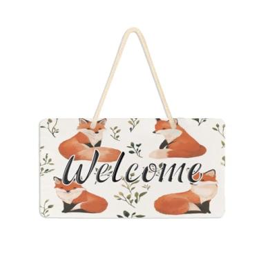 Imagem de Burbuja Placa de boas-vindas Foxs Twigs para porta da frente, placa de boas-vindas de PVC para decoração de férias, 15 x 28 cm