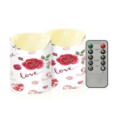 Imagem de Wassud Pacote com 2 velas sem chamas de rosas e laços com controle remoto, velas realistas cintilantes com temporizador, velas decorativas para Natal, casamento, festa, decoração de casa pequena