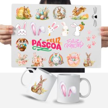 Imagem de Graviarte - Cartela Adesivos Coelho da Páscoa DTF UV Prova D'Água -