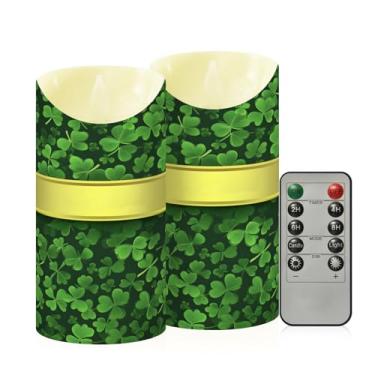 Imagem de Wassud Pacote com 2 velas sem chama do dia de São Patrício com controle remoto, velas realistas cintilantes com temporizador, velas decorativas para Natal, casamento, festa, decoração de casa média