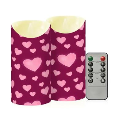 Imagem de Wassud Pacote com 2 velas sem chama com corações fofos para dia dos namorados com controle remoto, velas realistas cintilantes com temporizador, velas decorativas para Natal, casamento, festa