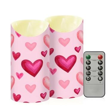 Imagem de Wassud Pacote com 2 velas de coração fofas sem chama com controle remoto, velas realistas cintilantes com temporizador, velas decorativas para Natal, casamento, festa, decoração de casa média