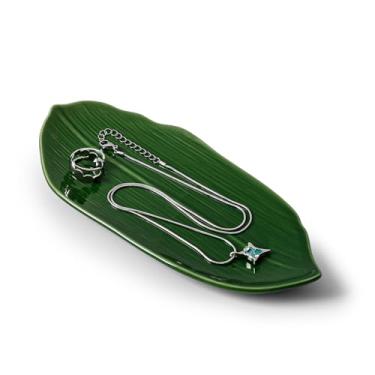 Imagem de Koythin Bandeja de joias de cerâmica, bugiganga estética para colar, brinco, pulseira, relógio, prato de anel vintage moderno para mesa de entrada, decoração de quarto de folhas para festa de