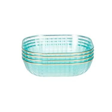 Imagem de Fruteira Prato de frutas quadrado decorativo prato de frutas para casa cozinha hotel restaurante lanche prato de doces conjunto de 4 Decoração de mesa(Blue)