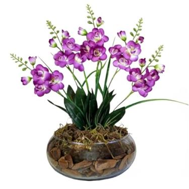 Imagem de Arranjo Flores Artificiais Vaso De Vidro DecoraçãO OrquíDeas Flores Artificiais DecoraçãO Para Casa Altamente Decorativo E Esteticamente AgradáVel(Roxo)