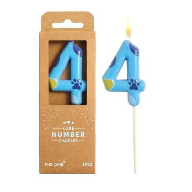 Imagem de PHD CAKE Velas de aniversário de cachorro número 4 de 6 cm, velas azuis com número de cachorro, velas com número de bolo, celebração de festa, vela estilo