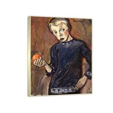 Imagem de RYLJCZ Reprodução de pinturas famosas de Albert Bloch - (menino com laranja) Impressão em tela Arte de parede para decoração de sala de estar (40 x 50 cm (15,8 x 19,7 pol)/molduras de champanhe)