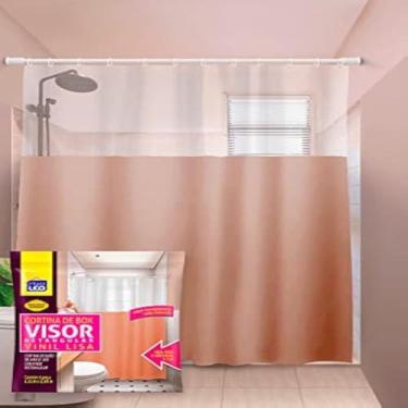 Imagem de Cortina de banheiro, cor bege, protetor de agua, plastico, com ganchos, elegante, delicado