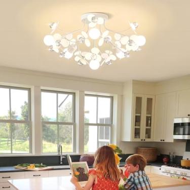 Imagem de Luminária de teto E27 moderna para decoração de mesa de jantar, lustre de cristal acrílico branco em formato de pétala, ideal para sala de jantar, quarto, cozinha, ilha de cozinha e sala de