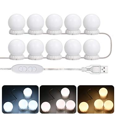 Imagem de Kit de Luzes Espelho LED Vanity com 10 Lâmpadas Brilho Ajustável e 3 Modos Iluminação Luz em Fio USB para Maquiagem Mesa Vestir