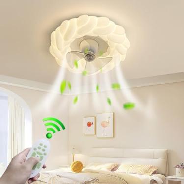 Imagem de Ventilador de teto com iluminação e controle remoto, silencioso, com cúpula de acrílico branca em formato de flor, luminária de teto com ventilador, LED dimerizável e reversível, moderna, co