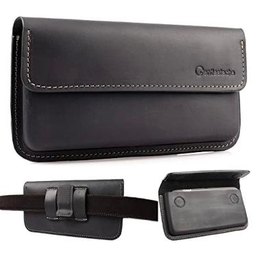 Imagem de Gentlestache Coldre de couro extragrande para iPhone 14 Pro Max, capa horizontal para celular Galaxy S23 Ultra S23 Plus, suporte de cinto de telefone com clipe de cinto para telefone com capa protetora