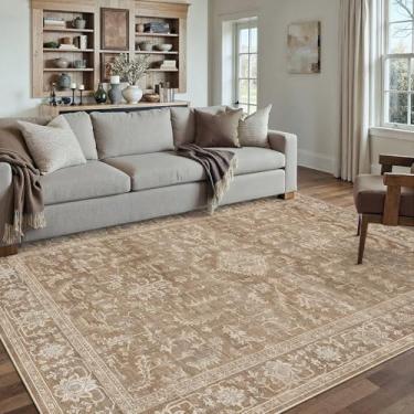 Imagem de PureCozy Tapete marrom 15 x 23 cm, vintage, lavável, sala de estar, boho, antiderrapante, quarto, interior, escritório, pilha baixa, grande, tradicional, envelhecido, retrô, para sala de jantar