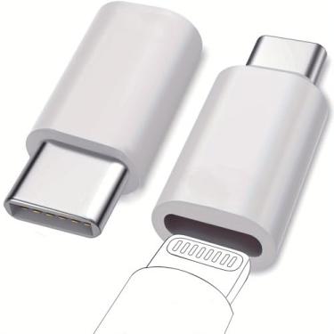 Imagem de 2 peças, para adaptador Lightning fêmea para USB C macho, aplicável apenas para carregamento e transferência de dados, branco