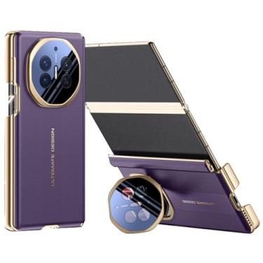 Imagem de FWYANZH Capa magnética para Huawei Mate XT/Xts, capa traseira de telefone de couro galvanizado, suporte de lente, proteção de dobradiça, capa à prova de choque, roxa, Mate XTs