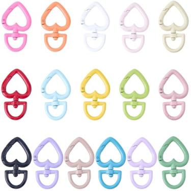 Imagem de SOFPLATE 16 peças de fecho giratório de coração colorido fecho de chaveiro de liga metálica arco-íris 16 cores pastel fofo kawaii chaveiro clipe para fazer joias, artesanato, mochila, bolsas
