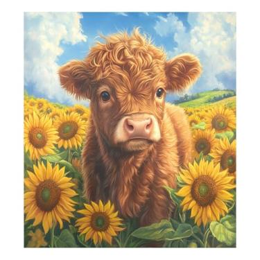 Imagem de CEBUGI Highland Vaca Girassol Lava-louças Capa Decorativa de Porta de Lava-Louças 58 x 66 cm Decalque de Painel de Geladeira para Decoração de Cozinha de Casa