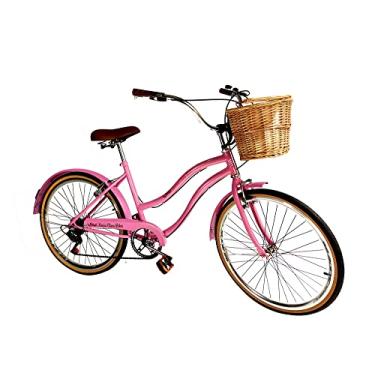 Imagem de Bicicleta Retrô Aro 26 Vintage Cesta Vime 6v Rosa