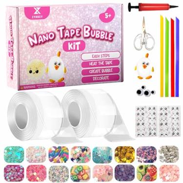 Imagem de ZYROXY Kit de bolhas de nano fita, alívio de estresse, balão de bolhas de fita dupla face, fita elástica nano bolha com inflador de glitter e tesoura para meninas, meninos, crianças e lembrancinhas de
