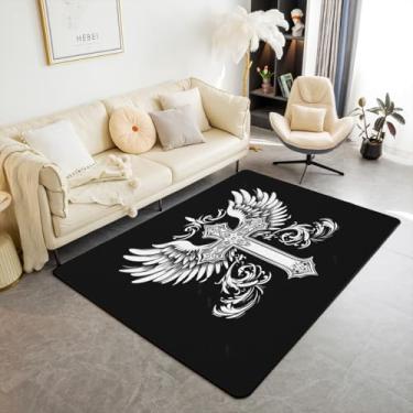 Imagem de Erosebridal Tapete de área transversal 1,28 m x 3'7,6 cm com asas para sala de estar para adultos Paisley Barroco Vitoriano Vintage Branco Preto Cinza Tapete Decorativo Lavar à Máquina Secar Interior