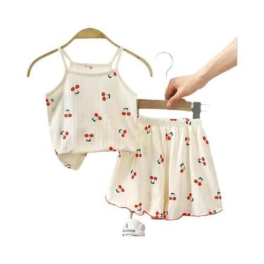 Imagem de Conjunto De Pijamas De Algodão Para Meninas Com Estampa De Cereja, Sem